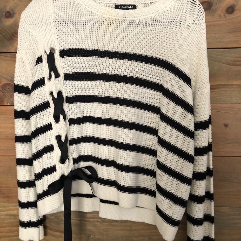 Striped Sweater with Ribbon Detailing